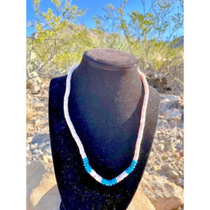 Native American Turquoise and Shell Necklace 8.5" Handmade by Marian Curly